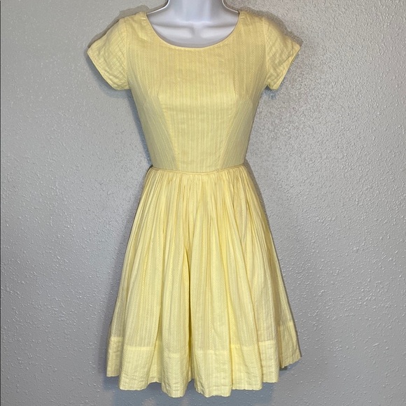 1950’s VNTG Miss Trude Jr. Yellow Pleated Fit and Flare Mini Dress - Picture 1 of 7